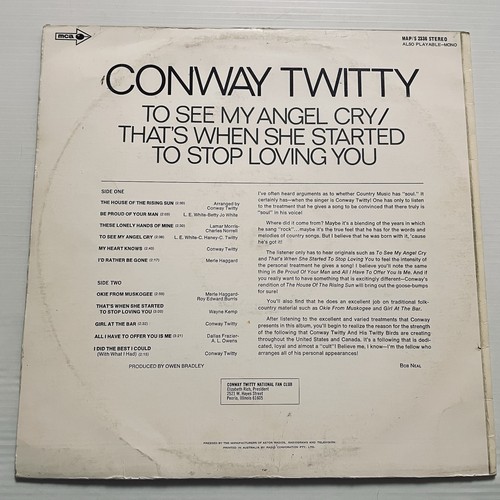 Conway Twitty To See My Angel Cry Vinyl Record 12” 33 RPM MAP/S 2336 MCA 1970 - Picture 22 of 24