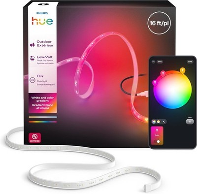 Philips Hue Flux Outdoor 16-Foot Multicolor LED Strip Light, 3000 lm, Vibrant Co