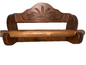 vintage wooden paper towel holder carved Wheat design Farmhouse, Primitive