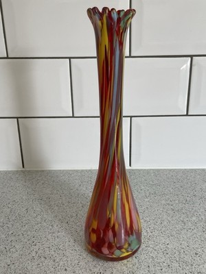 NASCO DEL CORONADO 27cm MUNDGEBLASENE KUNSTGLAS END OF DAY KONFETTI WIRBEL VASE JAPAN