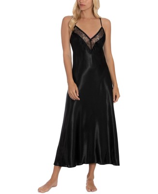 Linea Donatella Womens Max Paisley Solid Charmeuse Satin Nightgown Medium