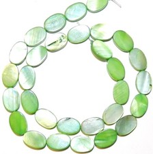 MP879 Green 13mm Flat Oval Mother of Pearl Gemstone Shell Beads 15"