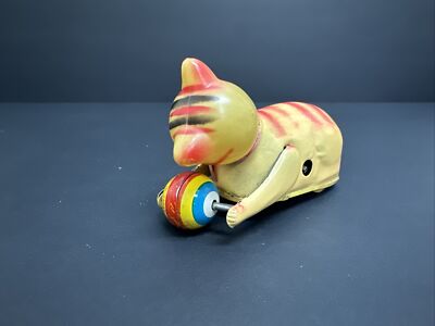 Vintage Playful Cat Litho Wind Up Toy in Original Box~Working~No