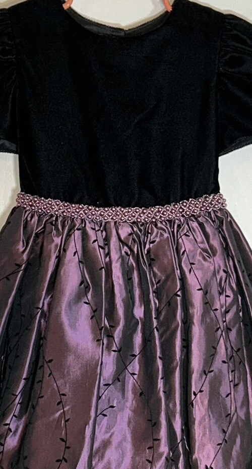 Sara Lene Girl Sz 4 Dress Short Sleeve Black Velvet Top Bead Waist Purple Skirt - Image 3 of 4