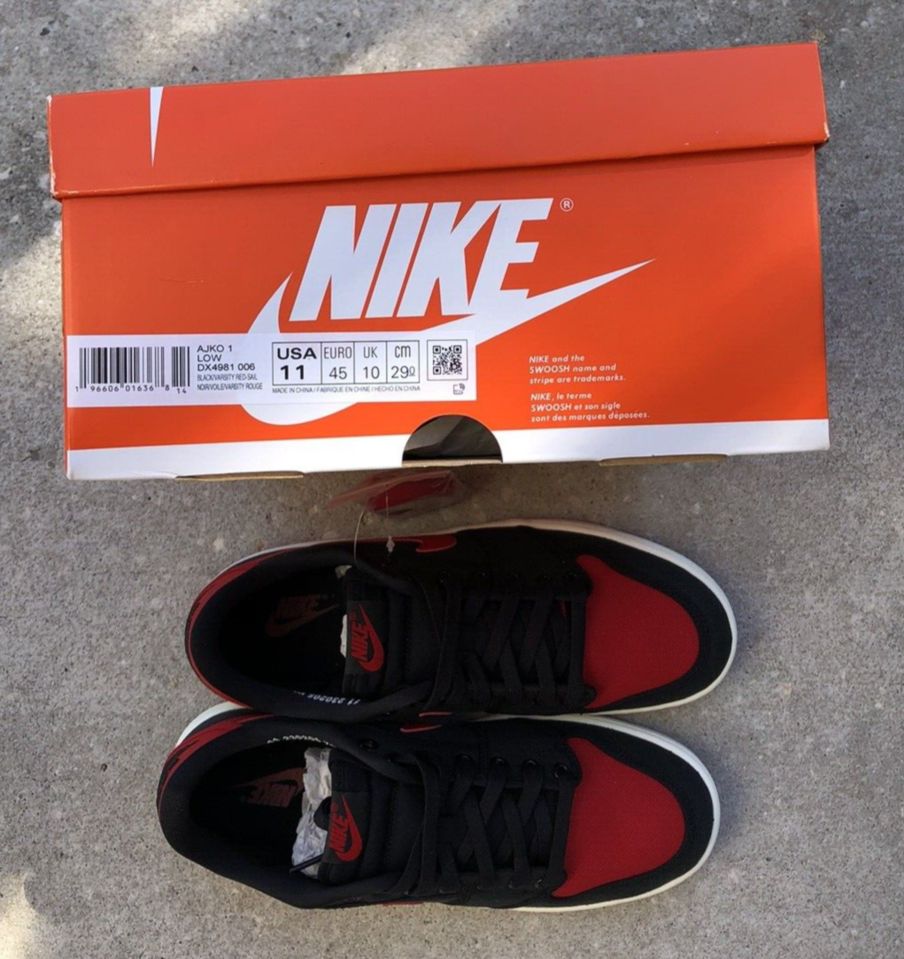 Nike Air Jordan 1 AJKO Low Black Varsity Red Bred Shoes DX4981-006