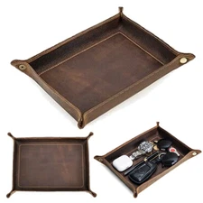 Genuine Leather Storage Tray Home Office Desktop Organizer For Key Coin Sundries
