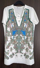 ZARA WHITE SHORT OVERSIZED PAISLEY PRINT RUBBERISED TUNIC DRESS SIZE S BNWT
