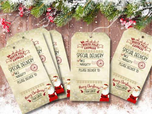 6 Boże Narodzenie North Pole Express Etykiety prezentowe i naturalny sznurek jutowy - Zdjęcie 1 z 2
