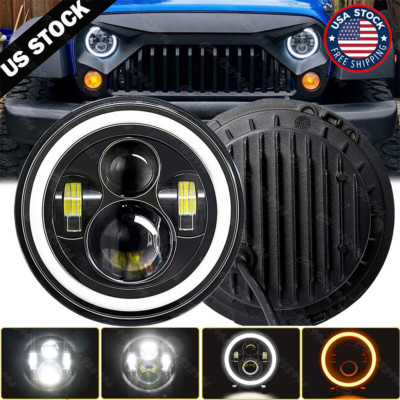 Halo 7'' Inch Round LED Headlight Angel Eye For Jeep 07-18 Wrangler JK Unlimited