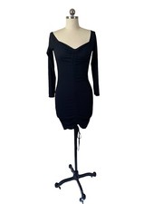 Pretty Little Things Womens Dress 6 Black Bodycon Ruched Long Sleeve Knee Length
