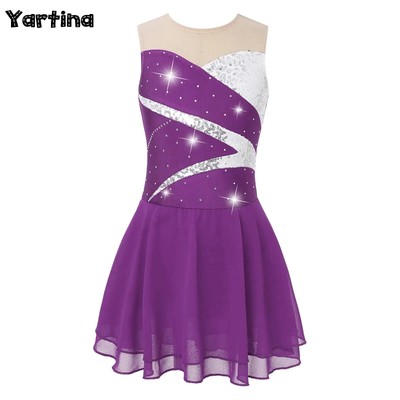 Kids Girls Shiny Sequins Rhinestone Ballet Jersey Gymnastics Leotard Hollow Back