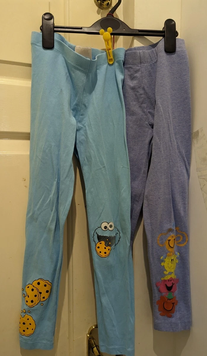 Bundle Of 2x Leggings M&S Lil Miss Mr Men & Cookie Monster Age 6-8