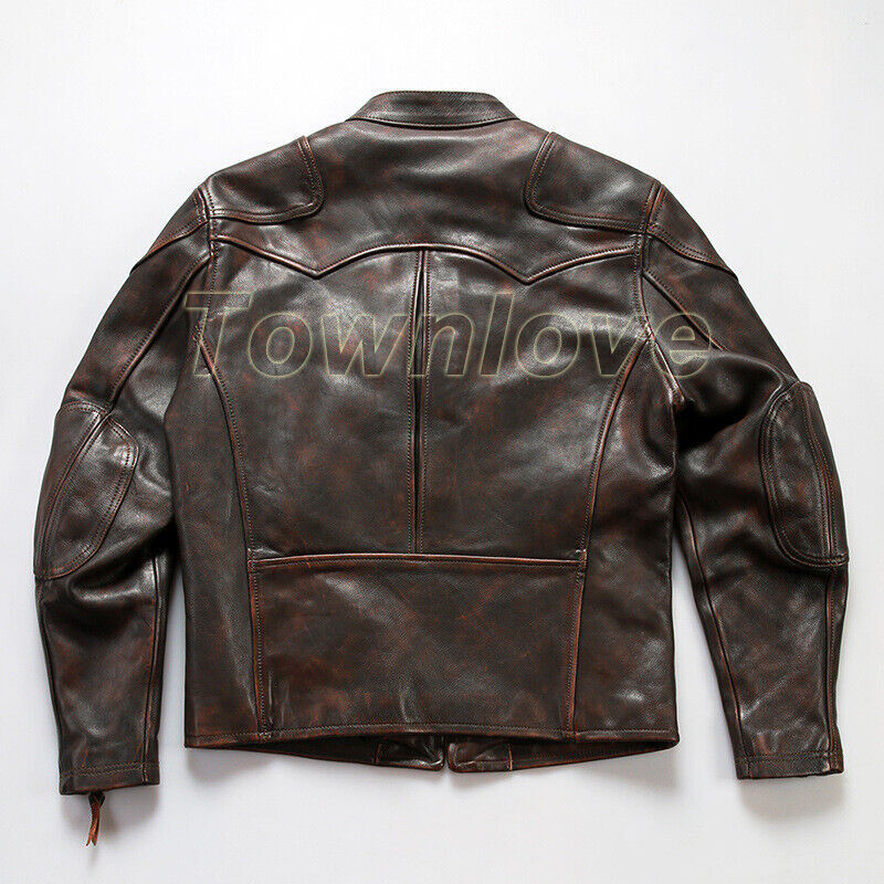 Real Leather Jacket Men's Stand Collar Leather Retro Motorcycle