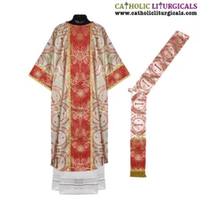 NEW Metallic Red Deacon Dalmatic Vestment & Deacon's stole, American Dalmatic