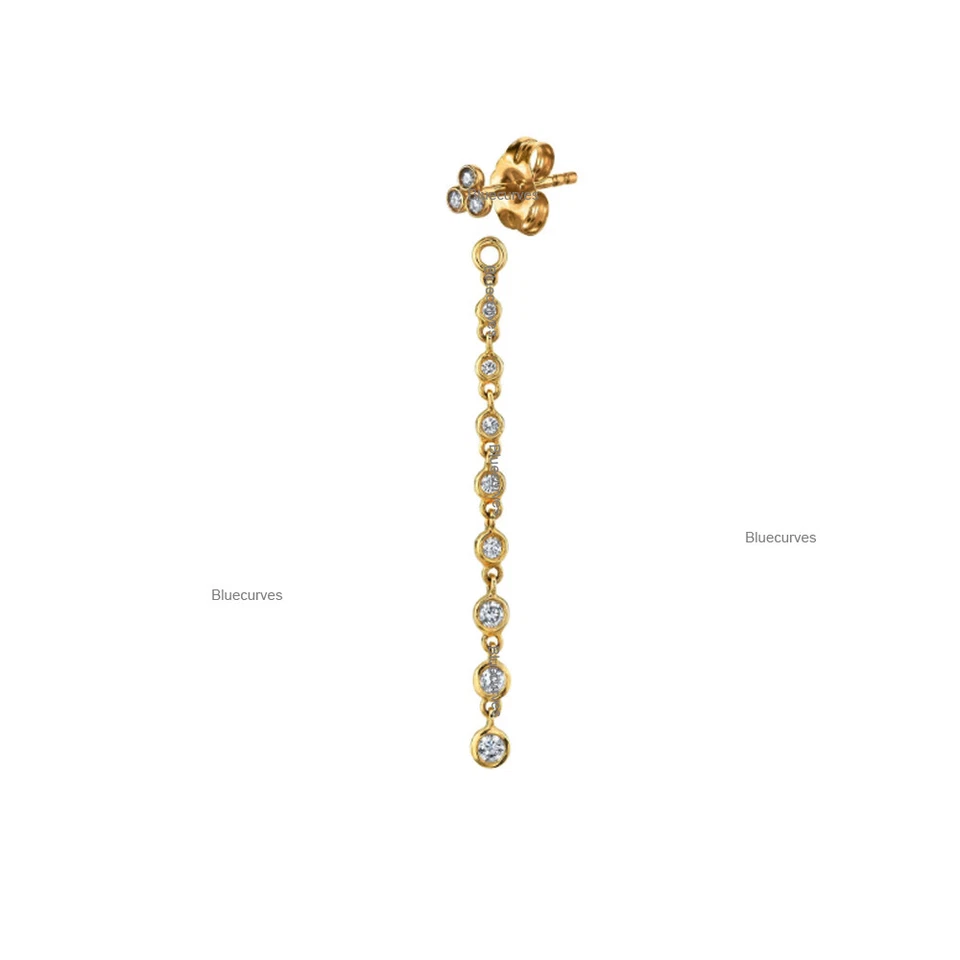 Big to Small Natural Bezel Set Diamond Single Ear Jacket Chain Earring 14k Gold - Image 3 of 4