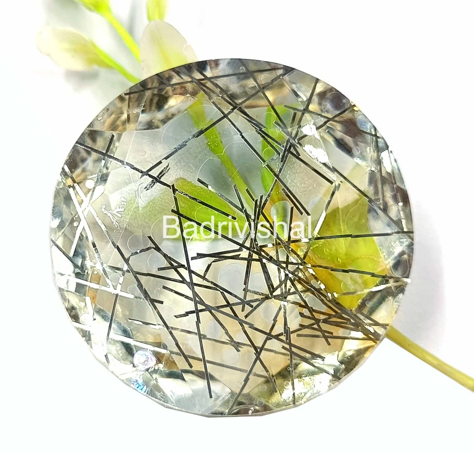 Lab-Created 180-185 Ct Certified Golden Rutilated Quartz Round Cut Gemstone 24N - Image 2 of 4