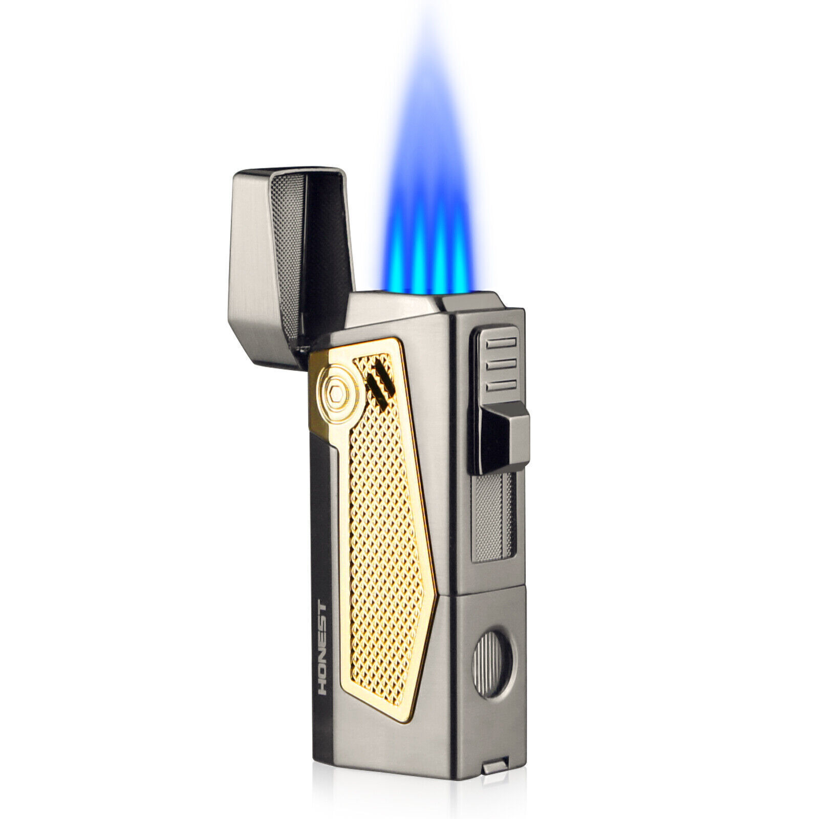 Windproof Cigar Lighter 4 Jet Flame Refillable W/ Punch And 