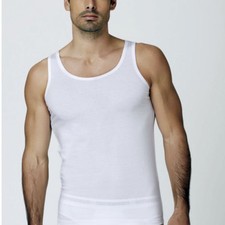 6 Men's Nottingham Tank Tops In Soft Bi-Stretch Cotton With Wide Straps Art Fire