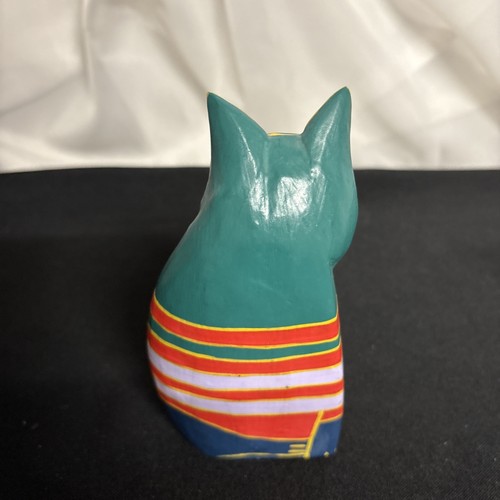 Estatuilla floral pintada a mano rara arte popular carnaval gato gatito gato 4,5 "x 4" - Imagen 3 de 6