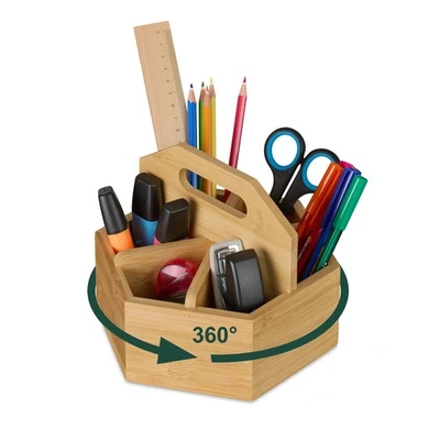 RELAXDAYS Stiftehalter Schreibtisch Organizer Stifteorganisator Stiftebox Bambus drehbar