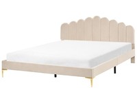 Bett Gepolstert Samt Beige Mit Lattenrost 180X200 Cm Muschel Kopfteil Sauvian