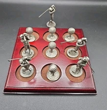VTG Crest & Foster Pewter Golf Men & Balls Tic Tac Toe Game Set~ Man Cave 
