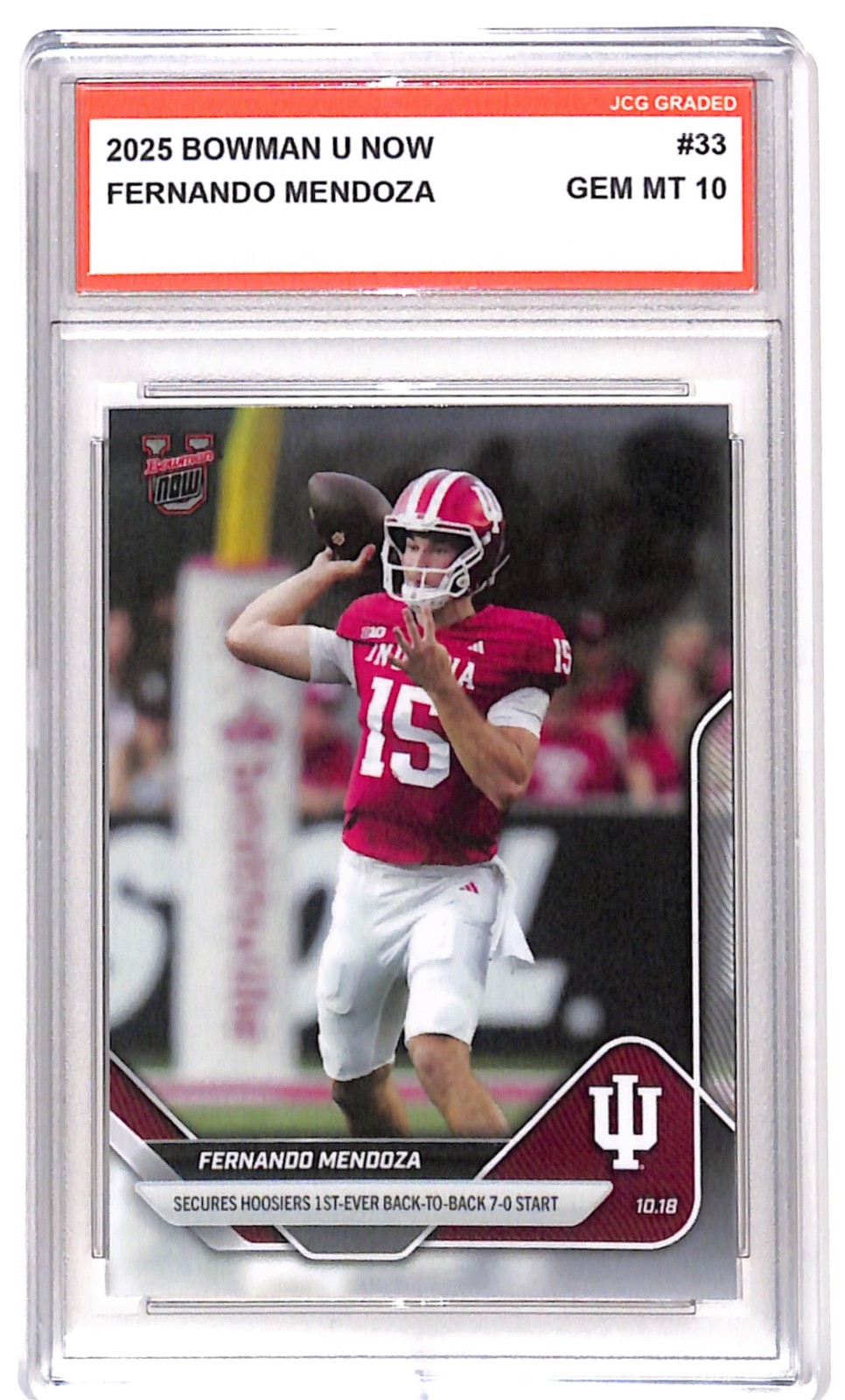 Fernando Mendoza 2025 Bowman U Now #33 Indiana Graded Gem Mint 10