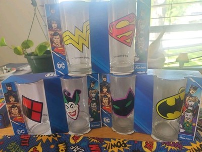 DC Comics Full Set Of 6 Drinking Glasses Superman Batman Joker Wonder Woman New