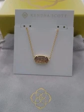 Kendra Scott 2025 Elisa Pendant Necklace Gold Glitter Glass NWT $70 Pouch BOX 
