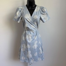 Madewell XS Light Blue Floral Dainty Soft Girl Cottage Wrap Mini Dress