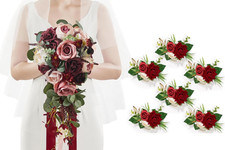 Elegant Red Wedding Bouquets Wrist Corsages for Bride Bridesmaids