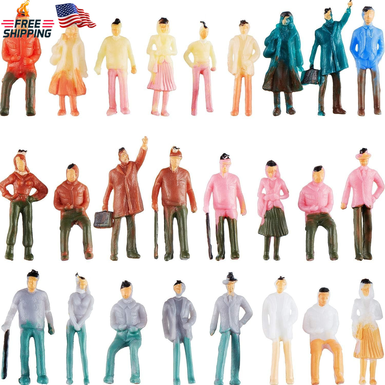 Gejoy 100 Pcs Miniature People Figurines 1:75 Scale Model Tr