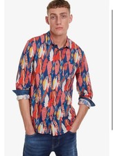 Men s size XL Desigual Atwood Feather Print Button Down Designer Cotton Colorful