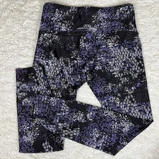 Lorna Jane Crusher Core Ankle Biter Legging Black Purple Crusher Print XS 0-2
