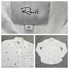 Rails Top Womens Sz. M Rocsi Celeste Stars Button Up Celestial Long Sleeve USA