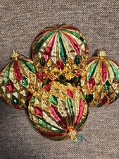 4 Heavy Hand Blown Fauceted Honeycomb Ornaments Vintage Please See Description