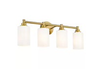 JAZAVA 24.75 in. 4-Light Champagne Gold Vanity Light with Clear Glass Shade