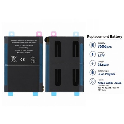 For iPad Air 4/5 10.9'' Gen iPad 10 A2324 A2589 A2696 Battery Replacement 7606mAh