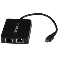 Image of StarTech USB-C to Dual Gigabit Ethernet Adapter with USB (Type-A) Port