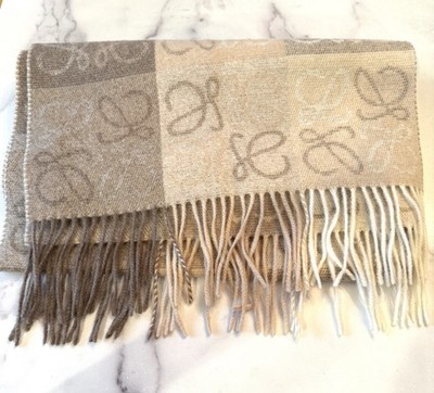 Loewe Beige Monogram Logo Wool Cashmere Blend Scarf