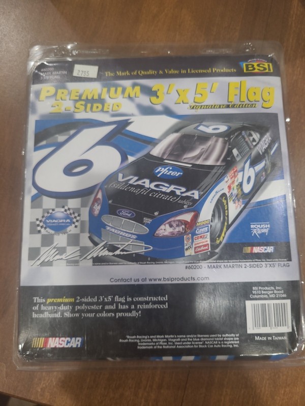Mark Martin #6 viagra 2 Sided 3'×5' Flag #60200 Bsi Factory Sealed In Box
