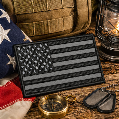 USA US American Flag Black Grey Patch Embroidered Iron-on Badge DIY Applique