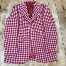 McGregor Blazer Polyester Leisure Suit Jacket Sport Coat Vintage Red Gingham 41L