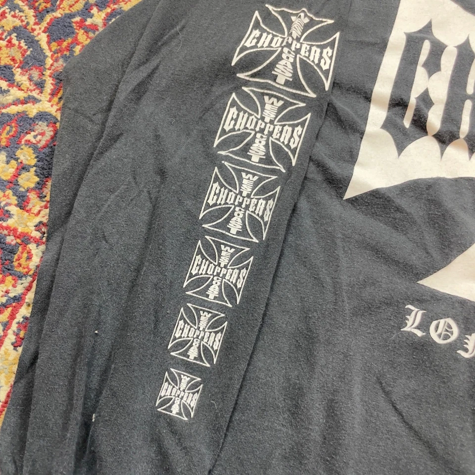 Camiseta De Colección Años 90 y2k West Coast Choppers Manga Larga Rayas XL Desteñida Negra Logo Foto 4 de 4