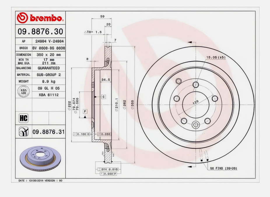 BREMBO 09.8876.31 2x Brake Discs Rear For Land Rover Discovery Range Rover Sport