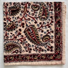 Vintage Handkerchief Cotton Red Brown Floral Flourish Oriental Pocket Square 16"