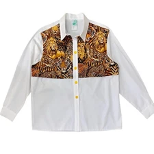 Vintage The Frog Pond Exotic Cats Button Up Shirt Size 12