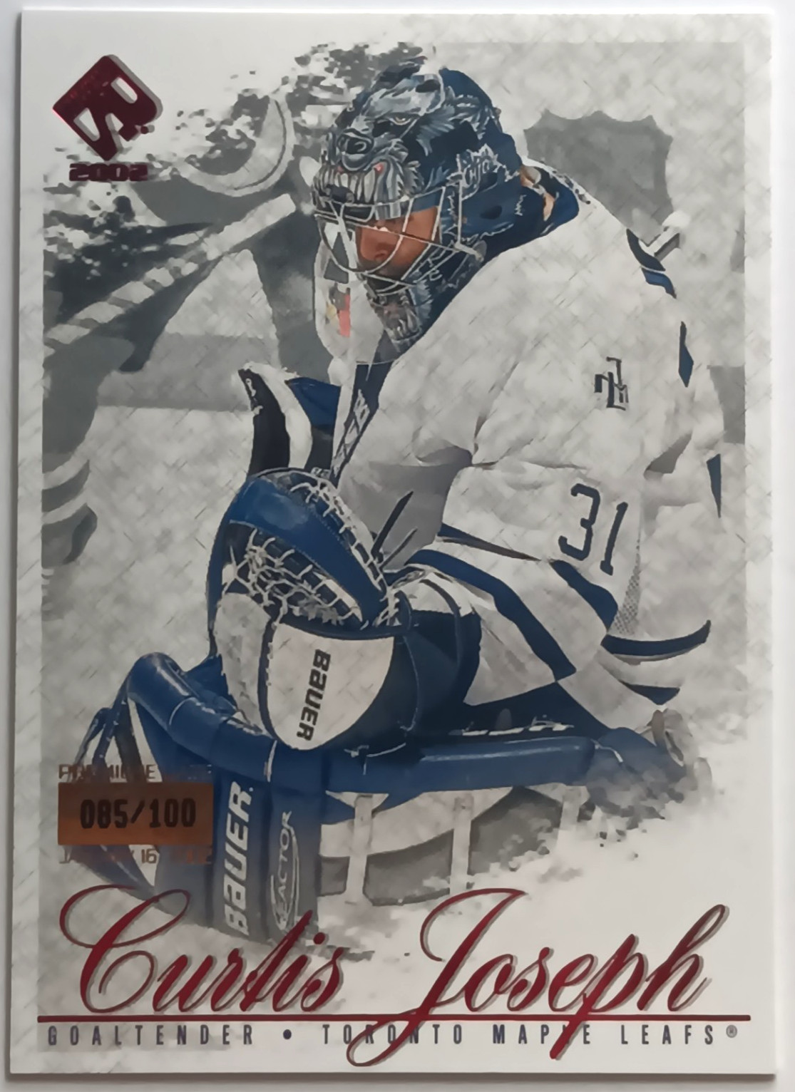 2001-02 Pacific Private Stock Premiere Date Curtis Joseph /100 Maple Leafs 