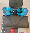Ray-Ban RB3736CH (CHROMANCE) Silver Metal Sunglasses Flash Blue POLARIZED $325