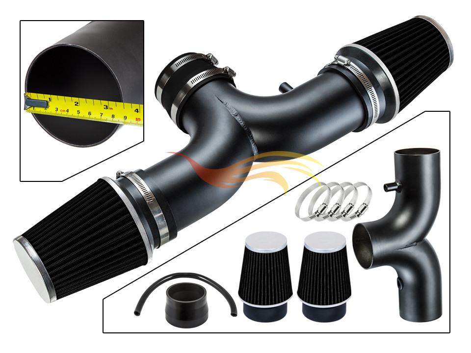 BCP RW BLACK 2004-2009 Dakota/Durango 3.7L/4.7L Dual Twin Air Intake Kit+Filter
